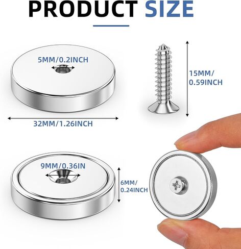 2 Pack Neodymium Cup Magnets,110lbs+ Rare Earth Cup Magnets with Heavy Duty Countersunk Hole and Screws, Large Disc Round Waterproof Magnet with Hole for Wall Mount, Door,Workplace,Outdoor in Kuwait