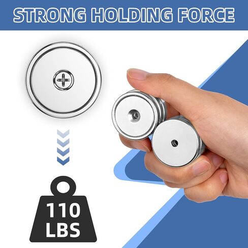 2 Pack Neodymium Cup Magnets,110lbs+ Rare Earth Cup Magnets with Heavy Duty Countersunk Hole and Screws, Large Disc Round Waterproof Magnet with Hole for Wall Mount, Door,Workplace,Outdoor in Kuwait