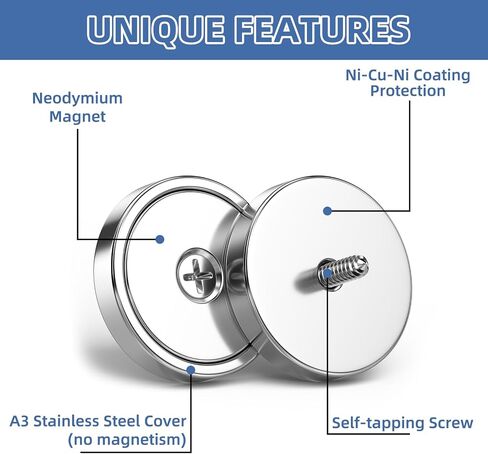 2 Pack Neodymium Cup Magnets,110lbs+ Rare Earth Cup Magnets with Heavy Duty Countersunk Hole and Screws, Large Disc Round Waterproof Magnet with Hole for Wall Mount, Door,Workplace,Outdoor in Kuwait