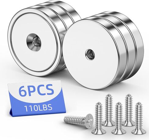 2 Pack Neodymium Cup Magnets,110lbs+ Rare Earth Cup Magnets with Heavy Duty Countersunk Hole and Screws, Large Disc Round Waterproof Magnet with Hole for Wall Mount, Door,Workplace,Outdoor in Kuwait