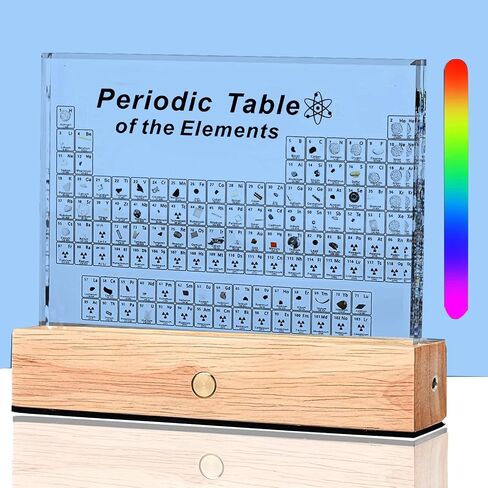 Periodic Table with Real Elements Inside, Periodic Table of Elements Acrylic Periodic Table Display with 83 Real Elements Samples, Colorful Light Base Gift for Teachers, Student Crafts Decor in Saudi Arabia