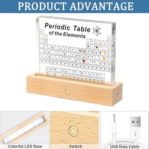 Periodic Table with Real Elements Inside, Periodic Table of Elements Acrylic Periodic Table Display with 83 Real Elements Samples, Colorful Light Base Gift for Teachers, Student Crafts Decor in Saudi Arabia
