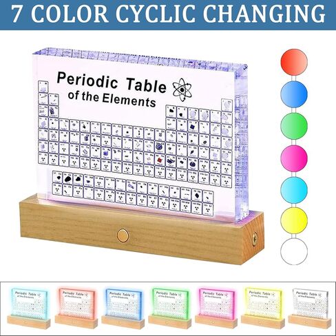 Periodic Table with Real Elements Inside, Periodic Table of Elements Acrylic Periodic Table Display with 83 Real Elements Samples, Colorful Light Base Gift for Teachers, Student Crafts Decor in Saudi Arabia