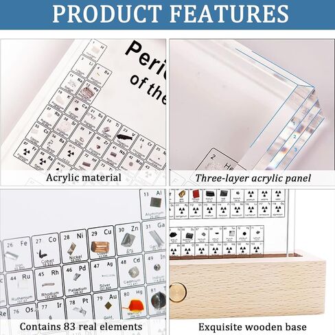 Periodic Table with Real Elements Inside, Periodic Table of Elements Acrylic Periodic Table Display with 83 Real Elements Samples, Colorful Light Base Gift for Teachers, Student Crafts Decor in Saudi Arabia