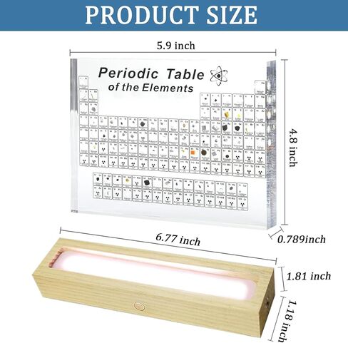 Periodic Table with Real Elements Inside, Periodic Table of Elements Acrylic Periodic Table Display with 83 Real Elements Samples, Colorful Light Base Gift for Teachers, Student Crafts Decor in Saudi Arabia