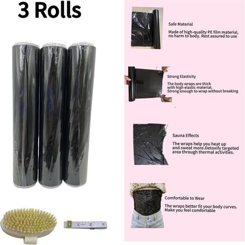 Black Osmotic Wraps- Plastic Wraps with Dry Brush for Body Relaxing& Workout &Sweat Enhancer& 25CM*60M in Saudi Arabia