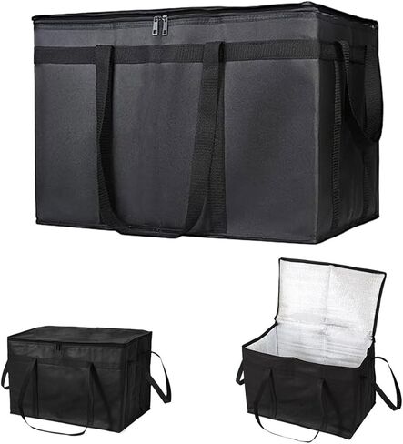 حقيبة توصيل الطعام المعزولة من NKA، حقيبة بيتزا كبيرة، حقيبة بقالة معزولة XXXL، حقيبة تبريد معزولة وسخان الطعام لتوصيل الطعام وتسوق البقالة مع سحاب علوي، حقيبة توصيل البيتزا، أسود in Kuwait