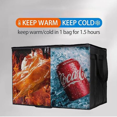 حقيبة توصيل الطعام المعزولة من NKA، حقيبة بيتزا كبيرة، حقيبة بقالة معزولة XXXL، حقيبة تبريد معزولة وسخان الطعام لتوصيل الطعام وتسوق البقالة مع سحاب علوي، حقيبة توصيل البيتزا، أسود in Kuwait