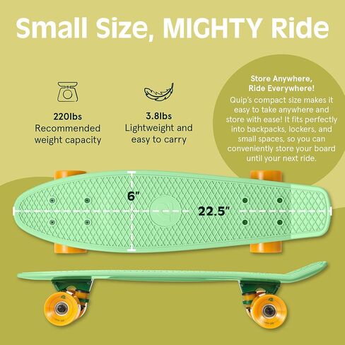 Retrospec Quip Mini Cruiser Skateboard 22.5" Classic Retro Plastic Cruiser Complete Skateboard with ABEC 7 Bearings and PU Wheels Compact Board w/Grippy, Molded Waffle Deck in Saudi Arabia