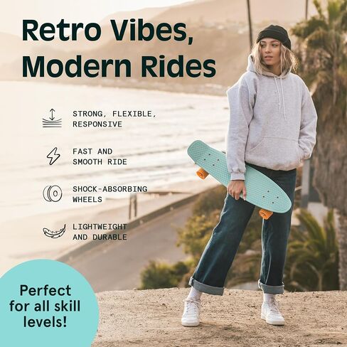 Retrospec Quip Mini Cruiser Skateboard 22.5" Classic Retro Plastic Cruiser Complete Skateboard with ABEC 7 Bearings and PU Wheels Compact Board w/Grippy, Molded Waffle Deck in Saudi Arabia