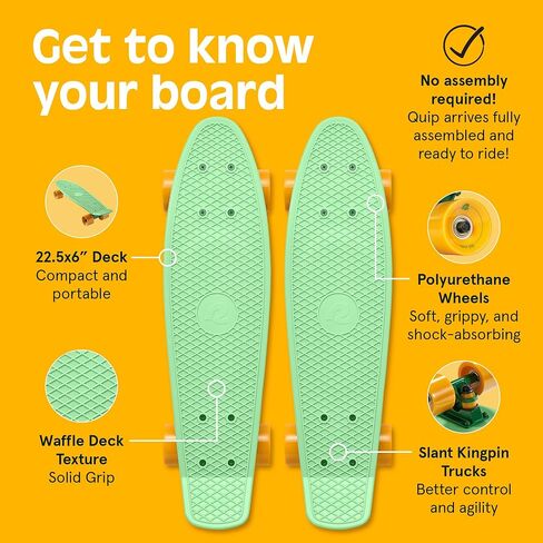 Retrospec Quip Mini Cruiser Skateboard 22.5" Classic Retro Plastic Cruiser Complete Skateboard with ABEC 7 Bearings and PU Wheels Compact Board w/Grippy, Molded Waffle Deck in Saudi Arabia