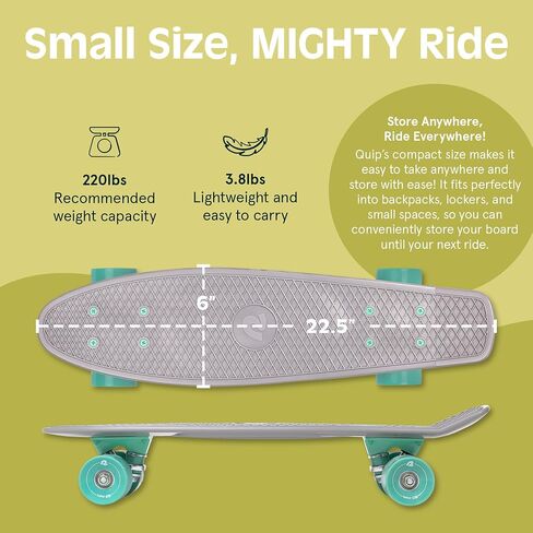Retrospec Quip Mini Cruiser Skateboard 22.5" Classic Retro Plastic Cruiser Complete Skateboard with ABEC 7 Bearings and PU Wheels Compact Board w/Grippy, Molded Waffle Deck in Saudi Arabia