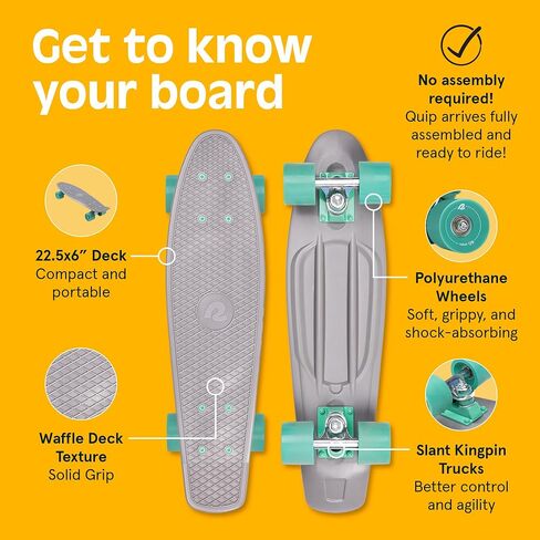 Retrospec Quip Mini Cruiser Skateboard 22.5" Classic Retro Plastic Cruiser Complete Skateboard with ABEC 7 Bearings and PU Wheels Compact Board w/Grippy, Molded Waffle Deck in Saudi Arabia