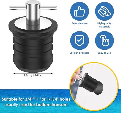 4Pcs T-Handle Drain Plug 25/32mm Metal Marine Boat Drain Plug Boat Rubber Plug Brass Boat Drain Twist Plug Sturdy Marine Boat Accessories for 3/4-inch 1-inch 1-1/4-Inch Hole(25mm,Silver) in Kuwait