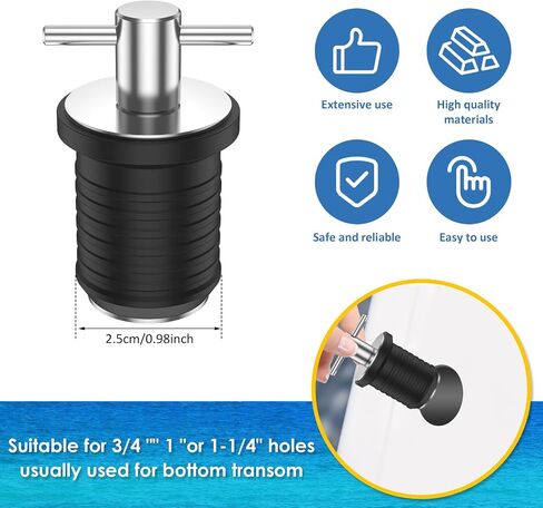 4Pcs T-Handle Drain Plug 25/32mm Metal Marine Boat Drain Plug Boat Rubber Plug Brass Boat Drain Twist Plug Sturdy Marine Boat Accessories for 3/4-inch 1-inch 1-1/4-Inch Hole(25mm,Silver) in Kuwait