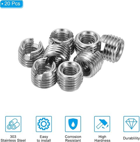 PATIKIL Self-Tapping Threaded Inserts, 20 Pcs M4 x M6.5 x 5mm 303 Stainless Steel Thread Adapter Reducer Slotted Screw Repair Inserts Nuts Sleeve in Saudi Arabia