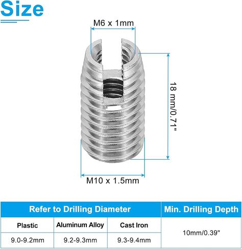 PATIKIL Self-Tapping Threaded Inserts, 20 Pcs M4 x M6.5 x 5mm 303 Stainless Steel Thread Adapter Reducer Slotted Screw Repair Inserts Nuts Sleeve in Saudi Arabia