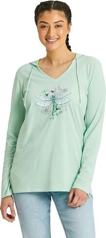 Life is Good. Women's Floral Backdrop Dragonfly Long Sleeve Crusher-LITE Hooded Tee, Sage Green (US, Alpha, X-Large, Regular, Regular, Sage Green) in Saudi Arabia