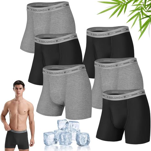 IGOLUMON Mens Boxer Briefs, 6 Pack Mens Underwear Soft Bamboo Rayon Boxers for Men Breathable Underwear Trunks with Fly in Saudi Arabia