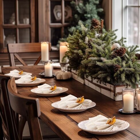 16 قطعة من حلقات منديل عيد الميلاد المحايدة والمناديل من القماش البرتقالي المجفف وعصا القرفة وعصا المزرعة وحامل مناديل الابازيم مقاس 17 × 17 بوصة من قماش المناديل القطنية لعيد الميلاد وحفلات الزفاف وحفلات الزفاف والديكور الريفي in Kuwait