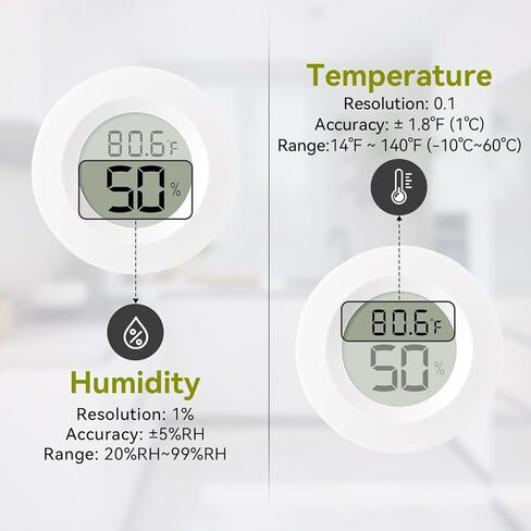 3 عبوات صغيرة من مقياس الرطوبة ومقياس الحرارة، مقياس الرطوبة الرقمي الداخلي والخارجي لدرجة الحرارة، ℉/درجة مئوية، للمنزل، المكتب، الزواحف، السيارة، الدفيئة، المختبر، تررم، القبو.. A01 أبيض in Kuwait
