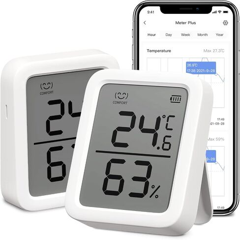 SwitchBot Thermometer Hygrometer, Bluetooth Indoor Humidity Meter and Temperature Sensor with App Control, Large LCD Display, Notification Alerts, Data Storage Export, Remote Monitor for Home (2 Pack) in Kuwait