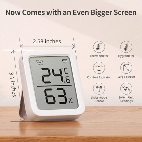 SwitchBot Thermometer Hygrometer, Bluetooth Indoor Humidity Meter and Temperature Sensor with App Control, Large LCD Display, Notification Alerts, Data Storage Export, Remote Monitor for Home (2 Pack) in Kuwait