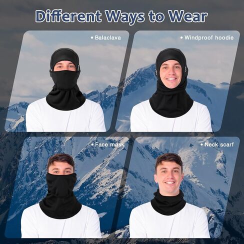 Eurzom 3 Pcs Winter Balaclava Moveable Face Mask Windproof Thermal Ski Mask with Reflective Stripe Cold Weather Ski Mask for Men Women Winter Scarf Mask Neck Warmer Hood for Skiing Cycling Black in Saudi Arabia