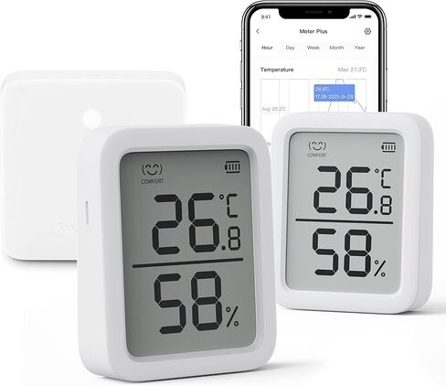 SwitchBot Thermometer Hygrometer, Bluetooth Indoor Humidity Meter and Temperature Sensor with App Control, Large LCD Display, Notification Alerts, Data Storage Export, Remote Monitor for Home (2 Pack) in Kuwait