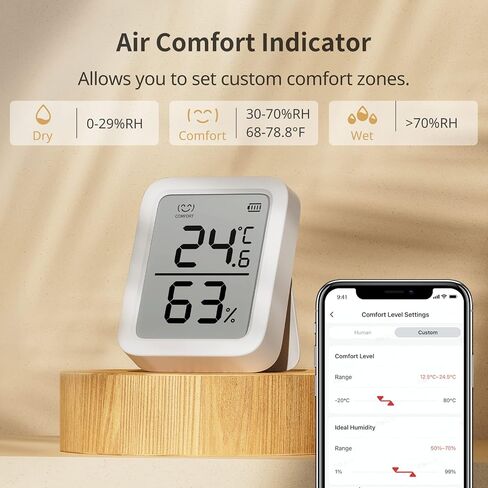 SwitchBot Thermometer Hygrometer, Bluetooth Indoor Humidity Meter and Temperature Sensor with App Control, Large LCD Display, Notification Alerts, Data Storage Export, Remote Monitor for Home (2 Pack) in Kuwait