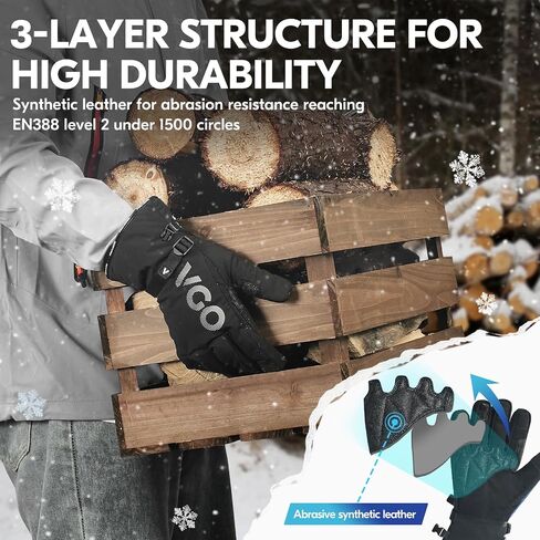 Vgo... -20℃/-4°F Waterproof Winter Work Gloves Cold Weather Waterproof Work Gloves Waterproof Insulated Gloves(1 Pair,M,Black,SL7761FLWP) in Saudi Arabia