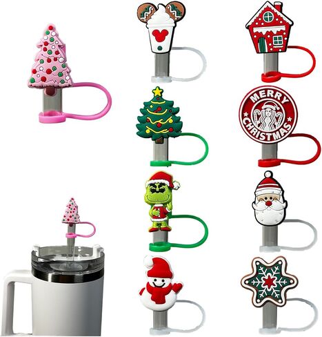 9 Pcs Straw Cover Cap for Stanley 30&40 oz Tumbler Cups, 0.4 in / 10mm Wide Cute Silicone Straw Topper Tips Lids Protectors for Compatible with Stanley Cup Straws Accessories in Saudi Arabia