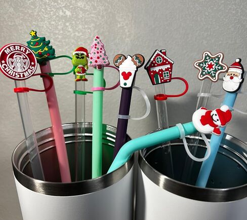 9 Pcs Straw Cover Cap for Stanley 30&40 oz Tumbler Cups, 0.4 in / 10mm Wide Cute Silicone Straw Topper Tips Lids Protectors for Compatible with Stanley Cup Straws Accessories in Saudi Arabia