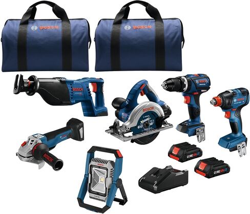 مجموعة أدوات كومبو 5 أدوات 18 فولت من BOSCH GXL18V-501B25 مع مفك / مفتاح ربط 2 في 1، 1/2 بوصة. مثقاب مطرقي/مشغل، منشار ترددي، منشار دائري، مصباح عمل LED و(2) بطاريات مدمجة CORE18V 4 Ah in Kuwait