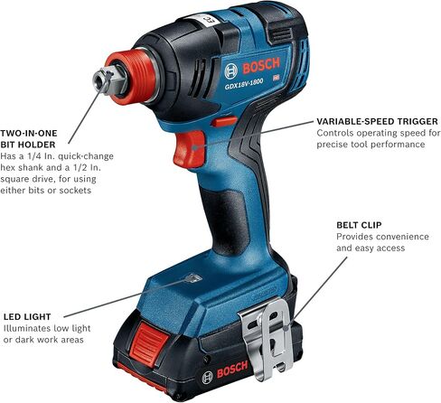 مجموعة أدوات كومبو 5 أدوات 18 فولت من BOSCH GXL18V-501B25 مع مفك / مفتاح ربط 2 في 1، 1/2 بوصة. مثقاب مطرقي/مشغل، منشار ترددي، منشار دائري، مصباح عمل LED و(2) بطاريات مدمجة CORE18V 4 Ah in Kuwait