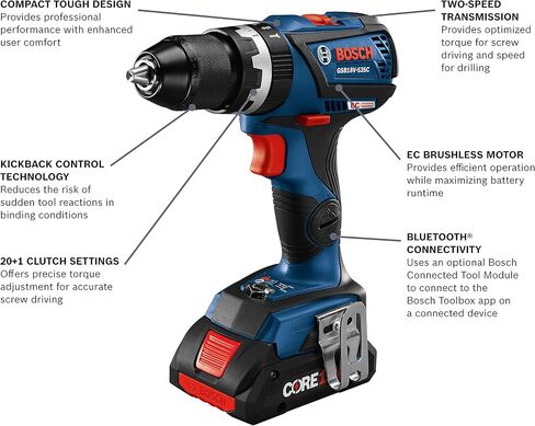 مجموعة أدوات كومبو 5 أدوات 18 فولت من BOSCH GXL18V-501B25 مع مفك / مفتاح ربط 2 في 1، 1/2 بوصة. مثقاب مطرقي/مشغل، منشار ترددي، منشار دائري، مصباح عمل LED و(2) بطاريات مدمجة CORE18V 4 Ah in Kuwait
