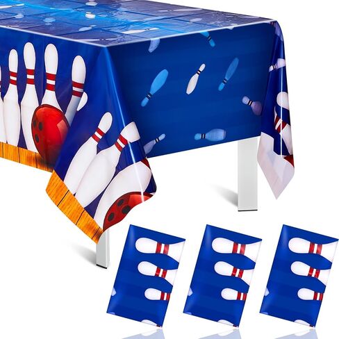 Preboun 3 Pcs Bowling Party Tablecloth 51" x 87" Bowling Party Decorations Bowling Ball Rectangular Table Cover Waterproof Tabletop Plastic Bowling Birthday Party Supplies for Kitchen Dining in Kuwait