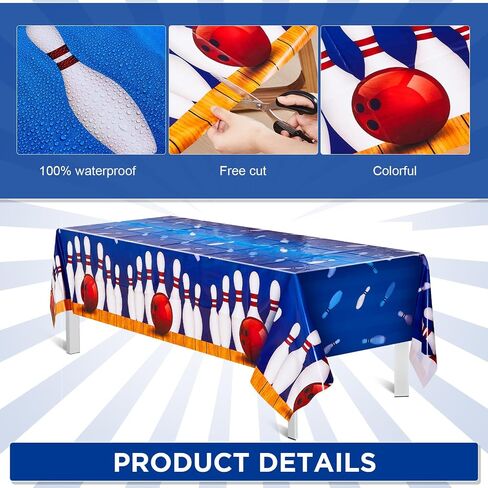 Preboun 3 Pcs Bowling Party Tablecloth 51" x 87" Bowling Party Decorations Bowling Ball Rectangular Table Cover Waterproof Tabletop Plastic Bowling Birthday Party Supplies for Kitchen Dining in Kuwait
