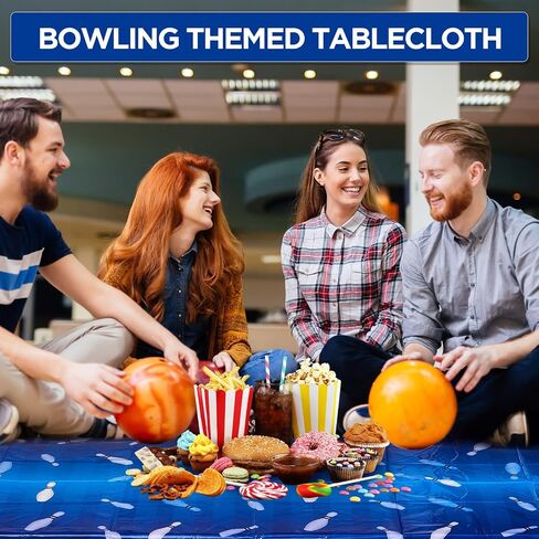 Preboun 3 Pcs Bowling Party Tablecloth 51" x 87" Bowling Party Decorations Bowling Ball Rectangular Table Cover Waterproof Tabletop Plastic Bowling Birthday Party Supplies for Kitchen Dining in Kuwait