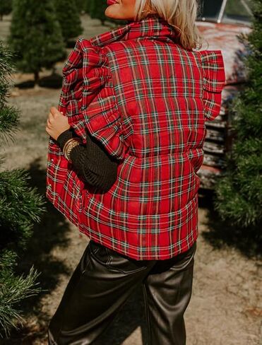 Kedera Women's Ruffle Sleeve Puffy Puffer Vests Winter Button Down Padded Gilet with Pocket in Kuwait