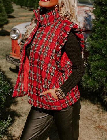 Kedera Women's Ruffle Sleeve Puffy Puffer Vests Winter Button Down Padded Gilet with Pocket in Kuwait