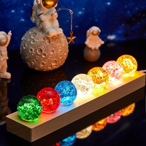 Qunclay 7 Chakra Natural Healing Spheres with LED Wooden Stand 40 mm Crystal Quartz Stones Positive Energy Crystal Ball Light for Meditation Home Night Light Decoration Gifts(Vibrant Color) in Saudi Arabia