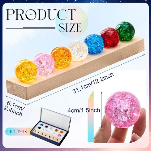 Qunclay 7 Chakra Natural Healing Spheres with LED Wooden Stand 40 mm Crystal Quartz Stones Positive Energy Crystal Ball Light for Meditation Home Night Light Decoration Gifts(Vibrant Color) in Saudi Arabia