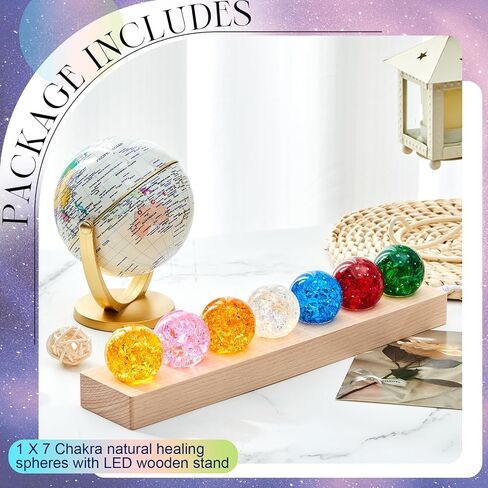 Qunclay 7 Chakra Natural Healing Spheres with LED Wooden Stand 40 mm Crystal Quartz Stones Positive Energy Crystal Ball Light for Meditation Home Night Light Decoration Gifts(Vibrant Color) in Saudi Arabia