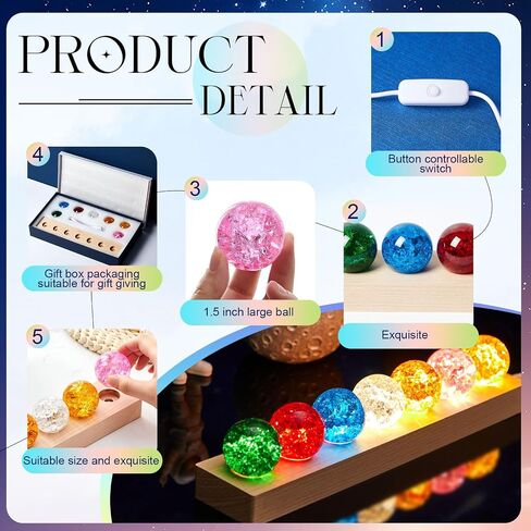 Qunclay 7 Chakra Natural Healing Spheres with LED Wooden Stand 40 mm Crystal Quartz Stones Positive Energy Crystal Ball Light for Meditation Home Night Light Decoration Gifts(Vibrant Color) in Saudi Arabia