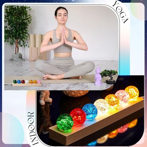 Qunclay 7 Chakra Natural Healing Spheres with LED Wooden Stand 40 mm Crystal Quartz Stones Positive Energy Crystal Ball Light for Meditation Home Night Light Decoration Gifts(Vibrant Color) in Saudi Arabia