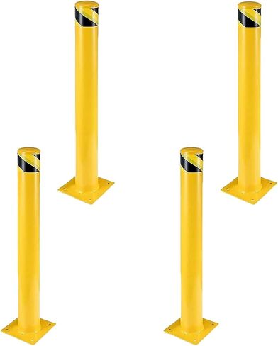 48 Inch Safety Bollard 2 Packs, Bollard Post, 4.5 Inch Diameter, Safety Steel Bollard Post with 24 Anchor Bolts, for Traffic Control, Driveway Barrier, Parking Pole Yellow in Saudi Arabia