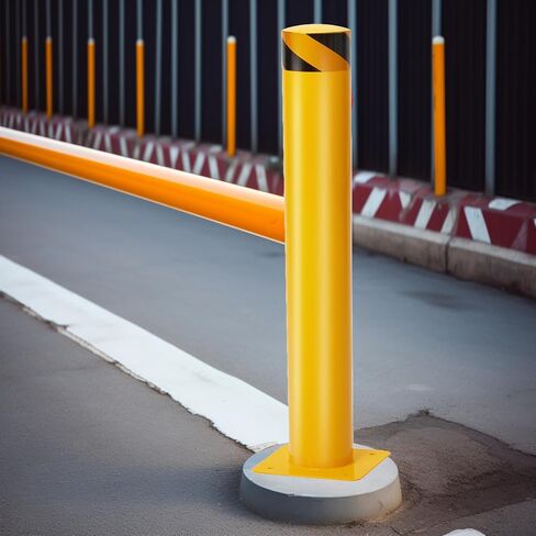 48 Inch Safety Bollard 2 Packs, Bollard Post, 4.5 Inch Diameter, Safety Steel Bollard Post with 24 Anchor Bolts, for Traffic Control, Driveway Barrier, Parking Pole Yellow in Saudi Arabia