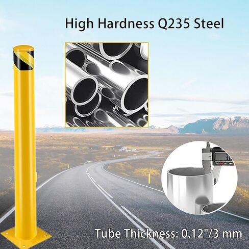 48 Inch Safety Bollard 2 Packs, Bollard Post, 4.5 Inch Diameter, Safety Steel Bollard Post with 24 Anchor Bolts, for Traffic Control, Driveway Barrier, Parking Pole Yellow in Saudi Arabia