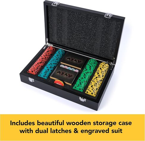 Spin Master Games، مجموعة لعبة البوكر Cardinal Legacy Deluxe المكونة من 200 قطعة، رقائق البوكر الفاخرة ذات اللون المزدوج في حقيبة تخزين خشبية، هدايا للمراهقين، للأعمار من 10 سنوات فما فوق in Kuwait